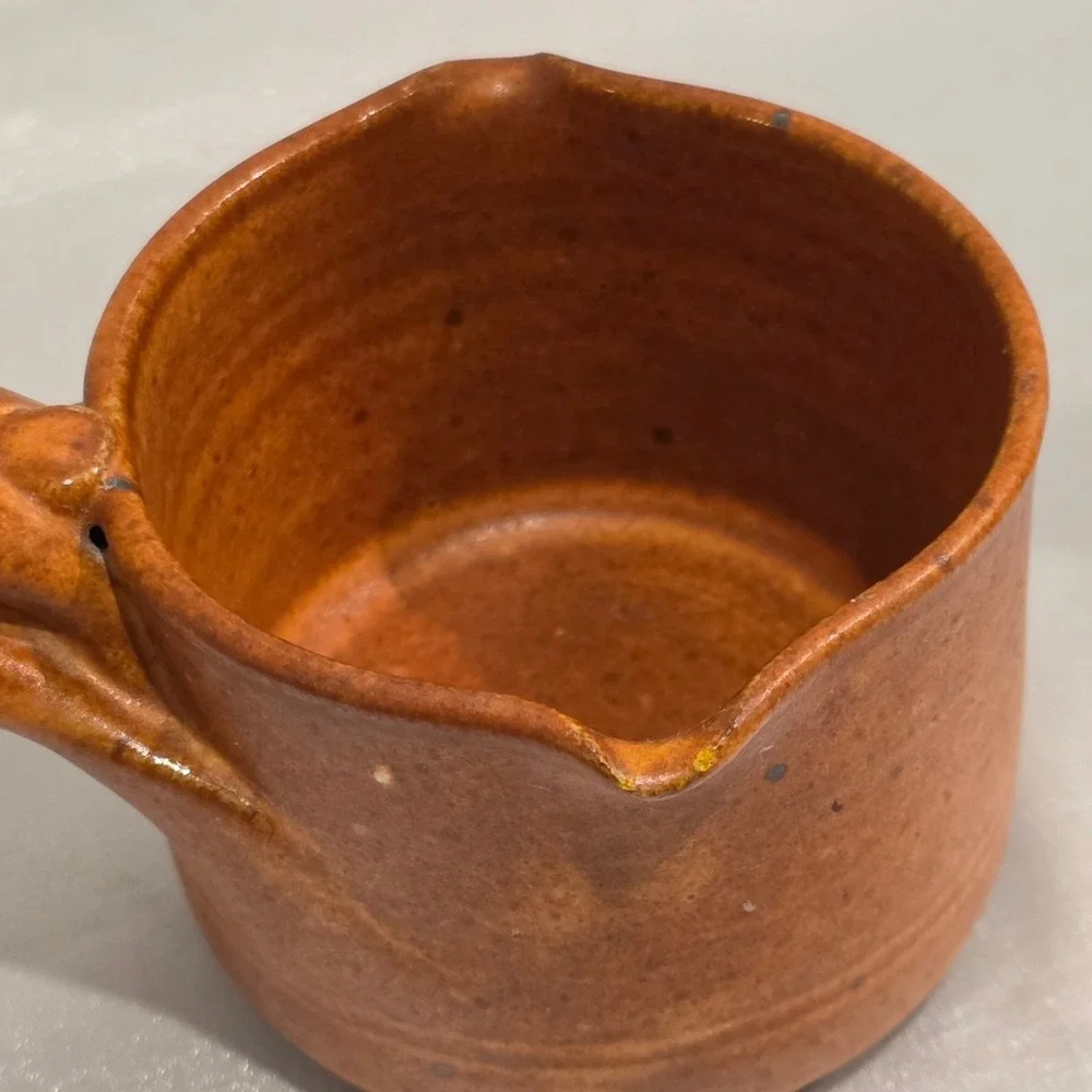 Flame 2007 Studio Pottery Ceramic Pot Syrup Butter Warmer Rustic Farm Home Decor